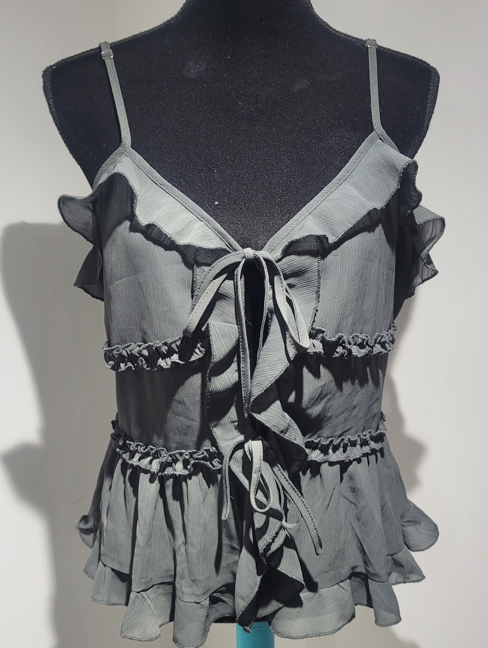 Cider Women's Ruffled Tie-Front Sleeveless Camisole XL Grey Coastal Cowgirl